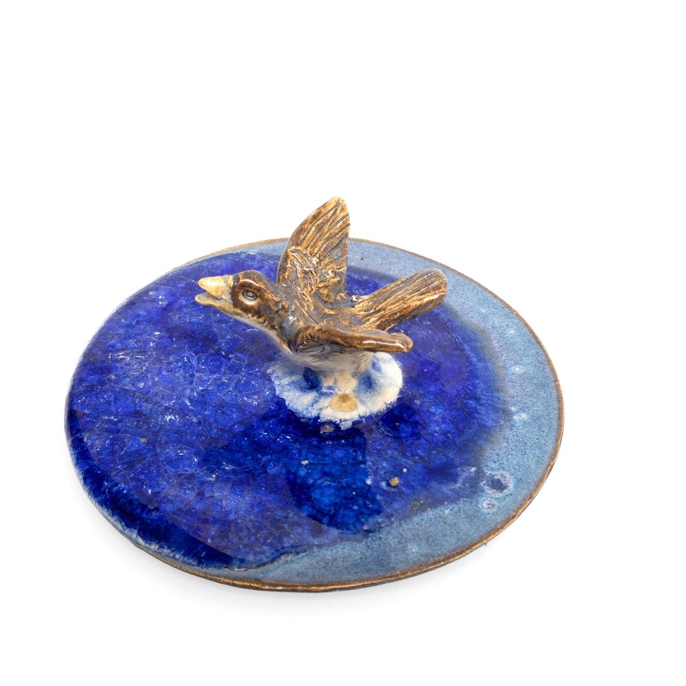 Hog Hill Pottery North Carolina Bird Sculpture Fused Glass Clay 2" x 5"